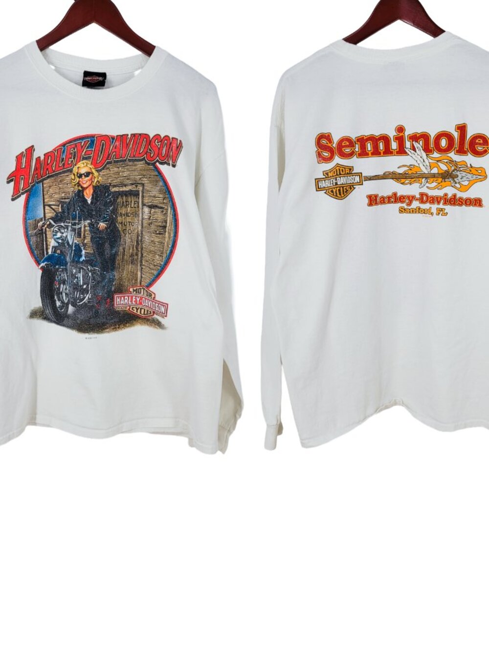 Harley-Davidson Long Sleeve Shirt XL Seminole Sanford FL Graphic Biker Tee White